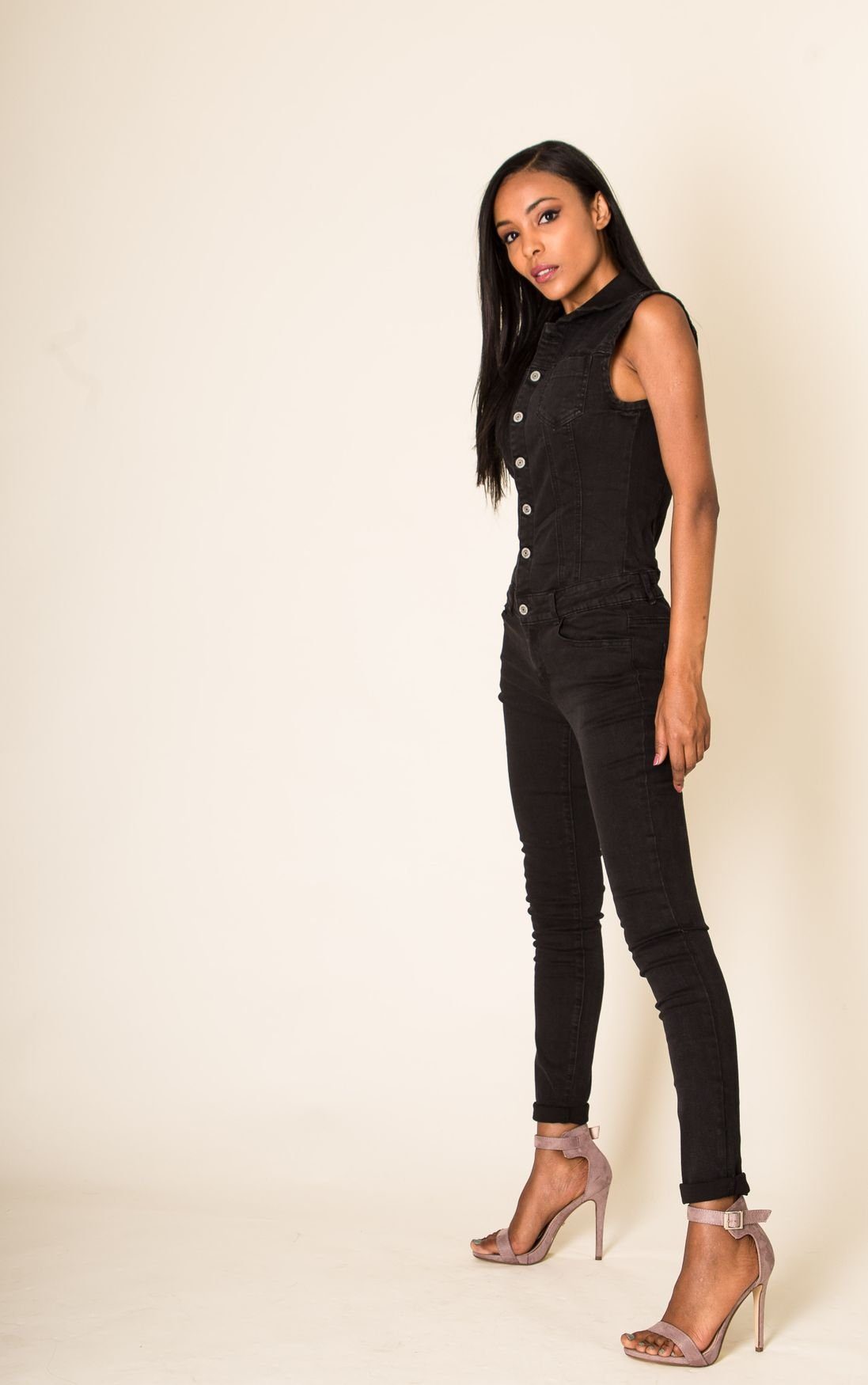 Nina Carter Jumpsuit Jeans Overall Jumpsuit Hosenanzug Einteiler (1-tlg) 2661 in Schwarz