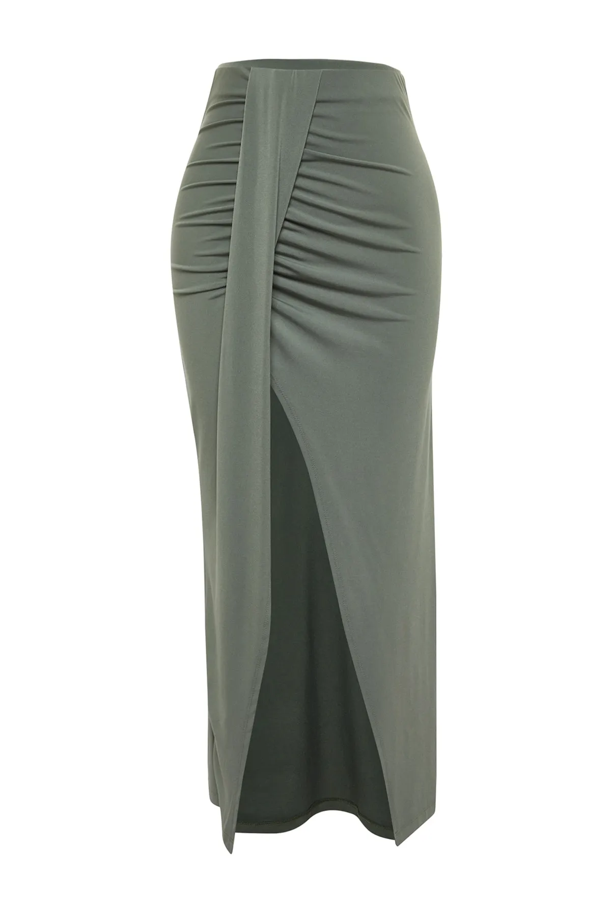 Trendyol Collection  Khakifarbener, taillierter, gewebter Maxi-Schlitzrock TBESS23ET00021
