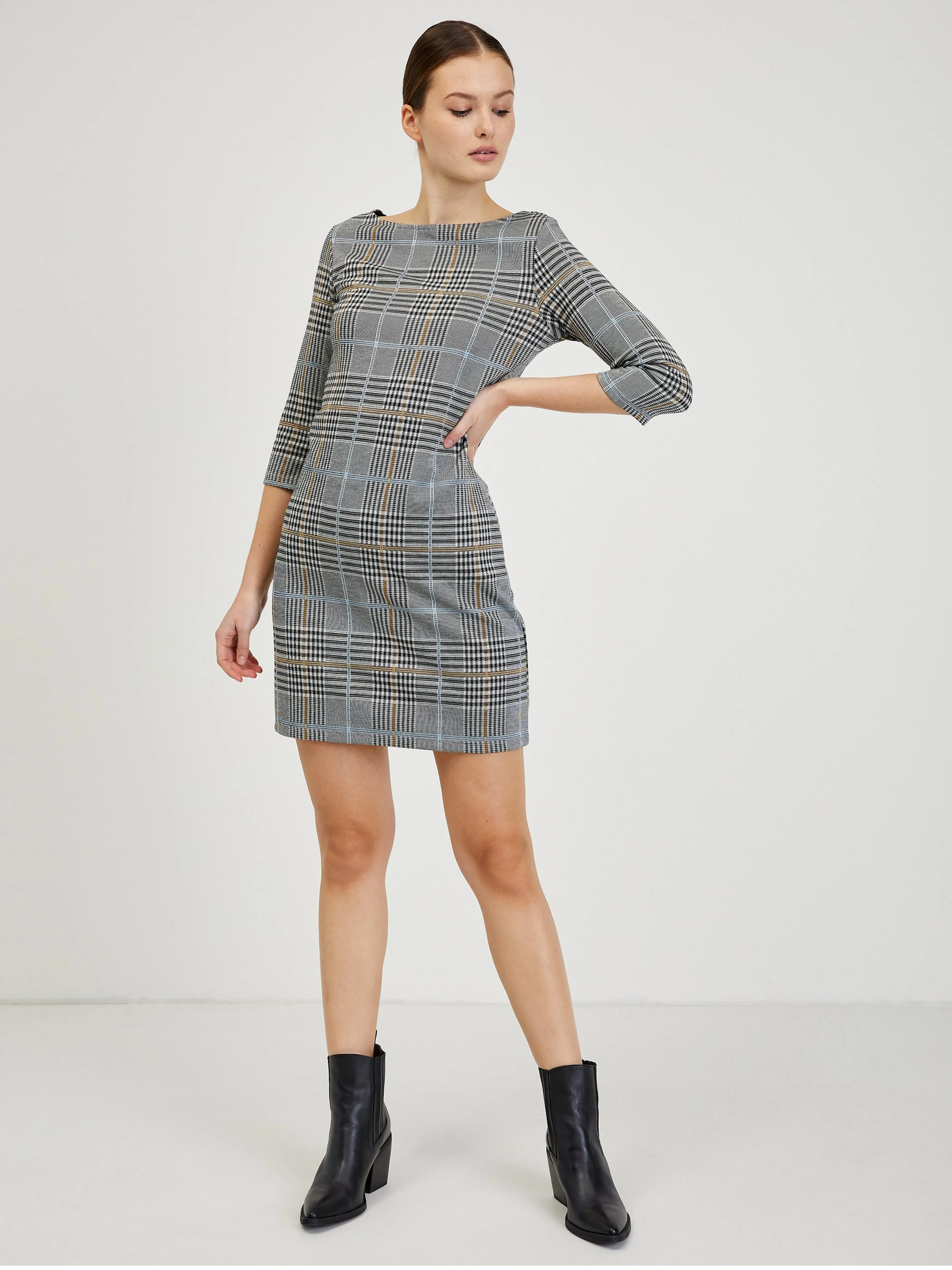Grau kariertes Kleid ORSAY
