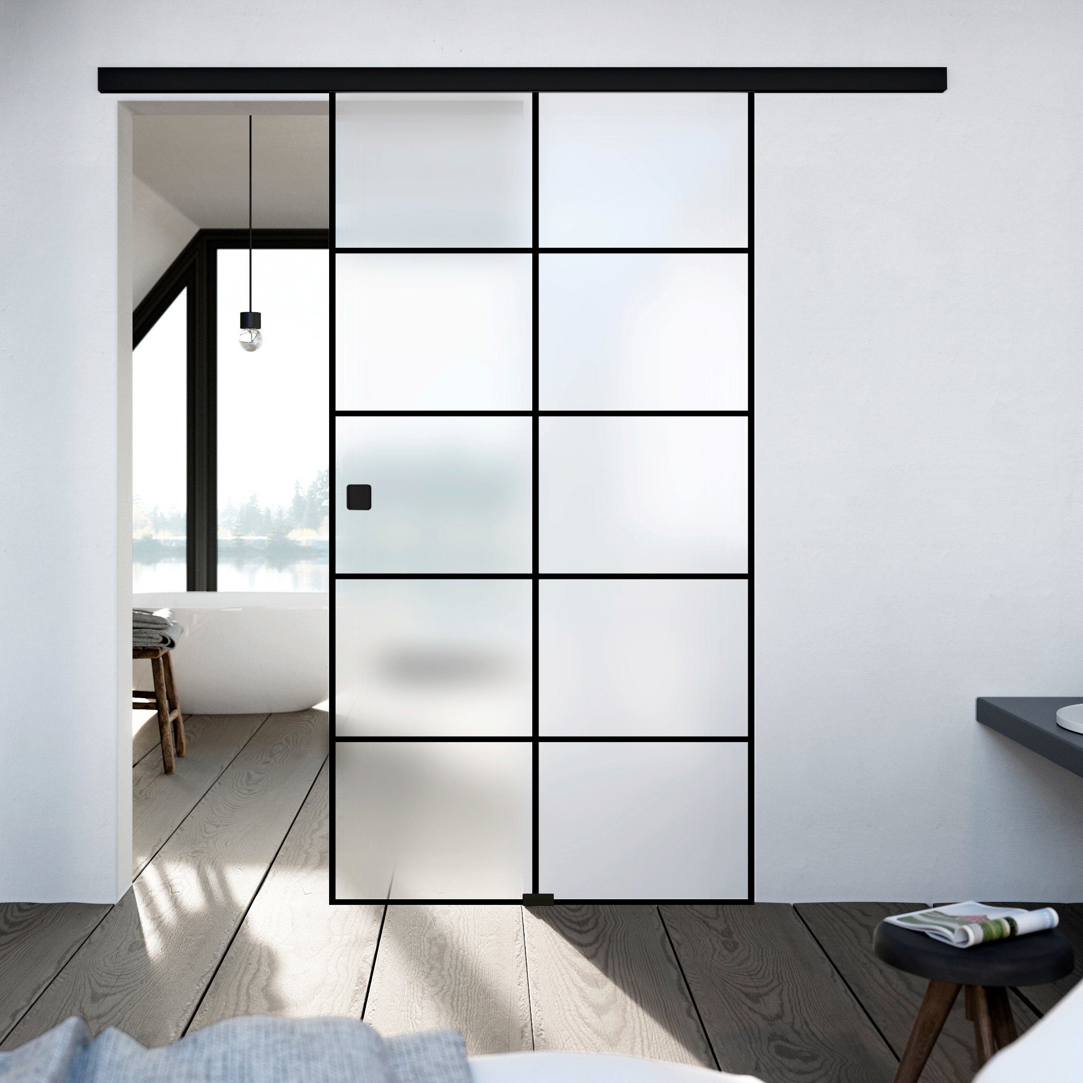 Novadoors Glasschiebetür NOVA 684 Black (Set), BxH: 93,5x205,8 cm, mit Muschelgriff und Softeinzug