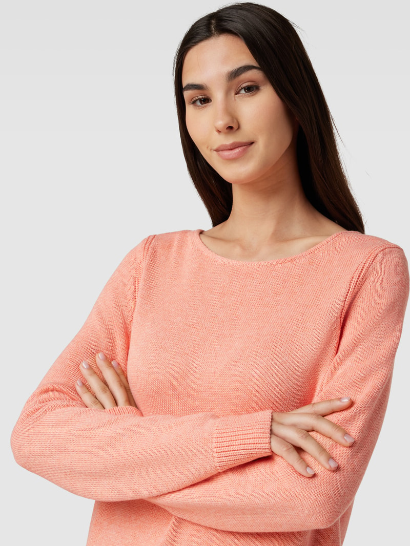 Strickpullover mit U-Boot-Ausschnitt in apricot meliert