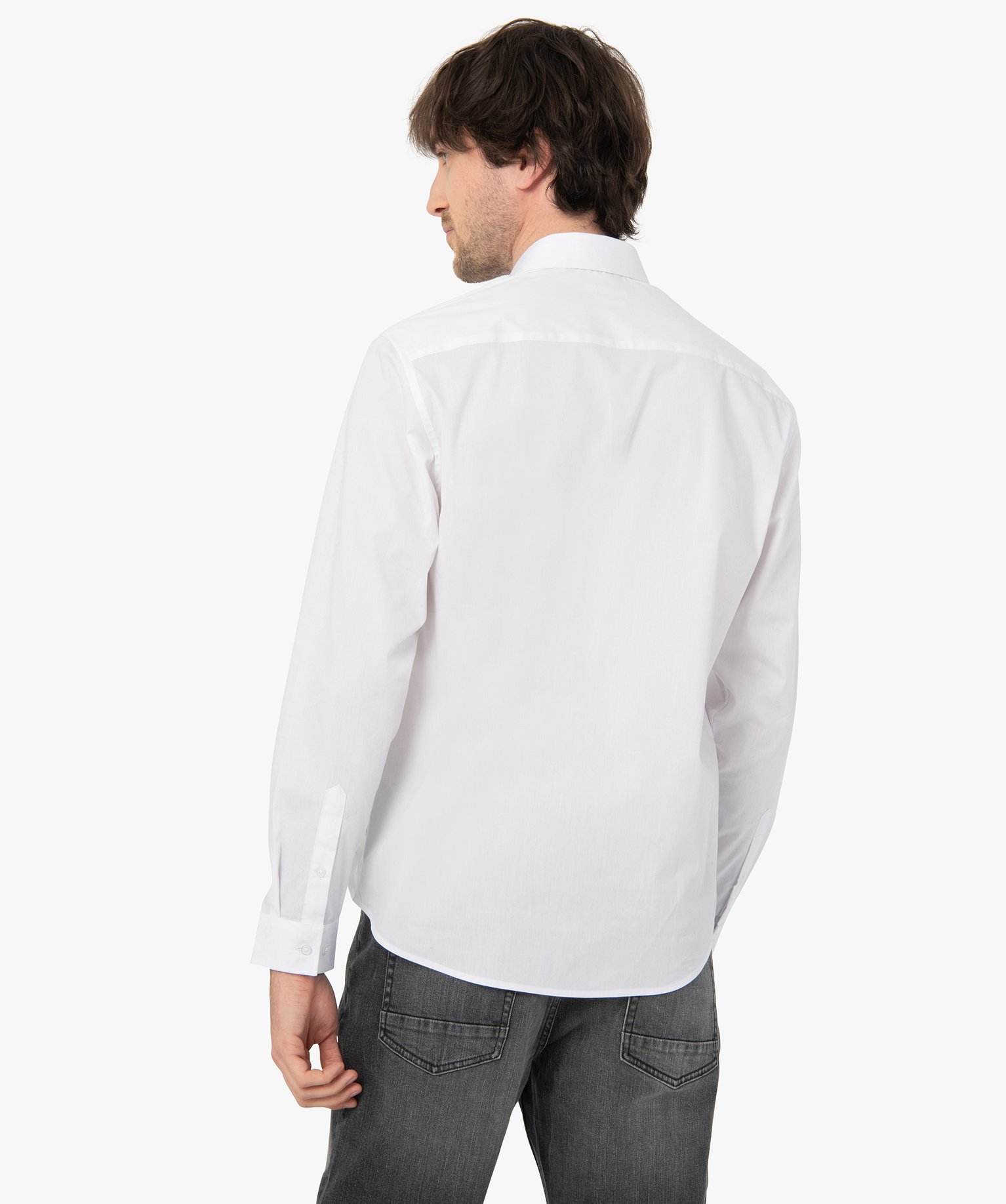 Chemise homme à manches longues coupe Regular en coton stretch blanc | GEMO