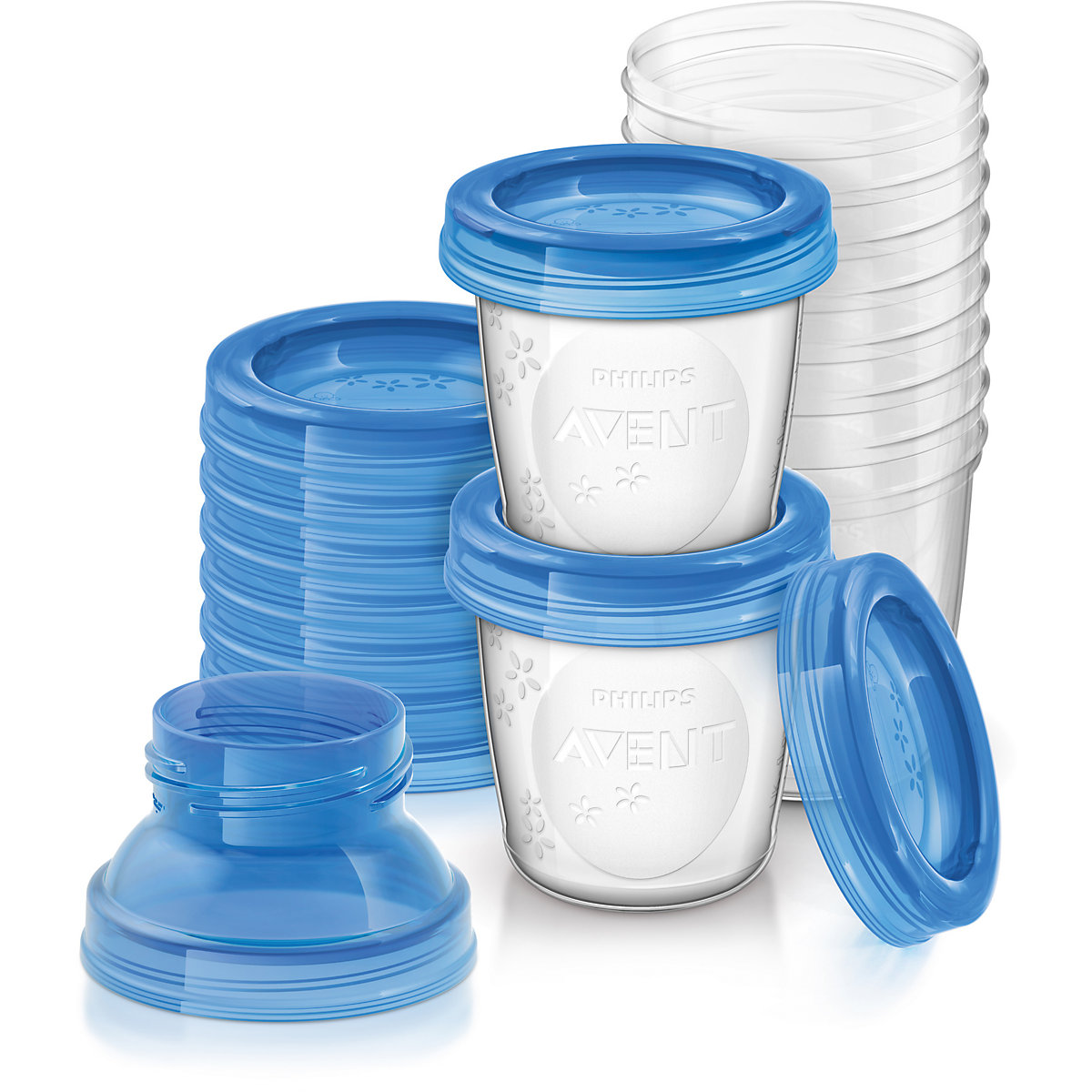 Muttermilch Becher SCF618/10, 10 x 180 ml inkl. Deckel und 2x Adapter