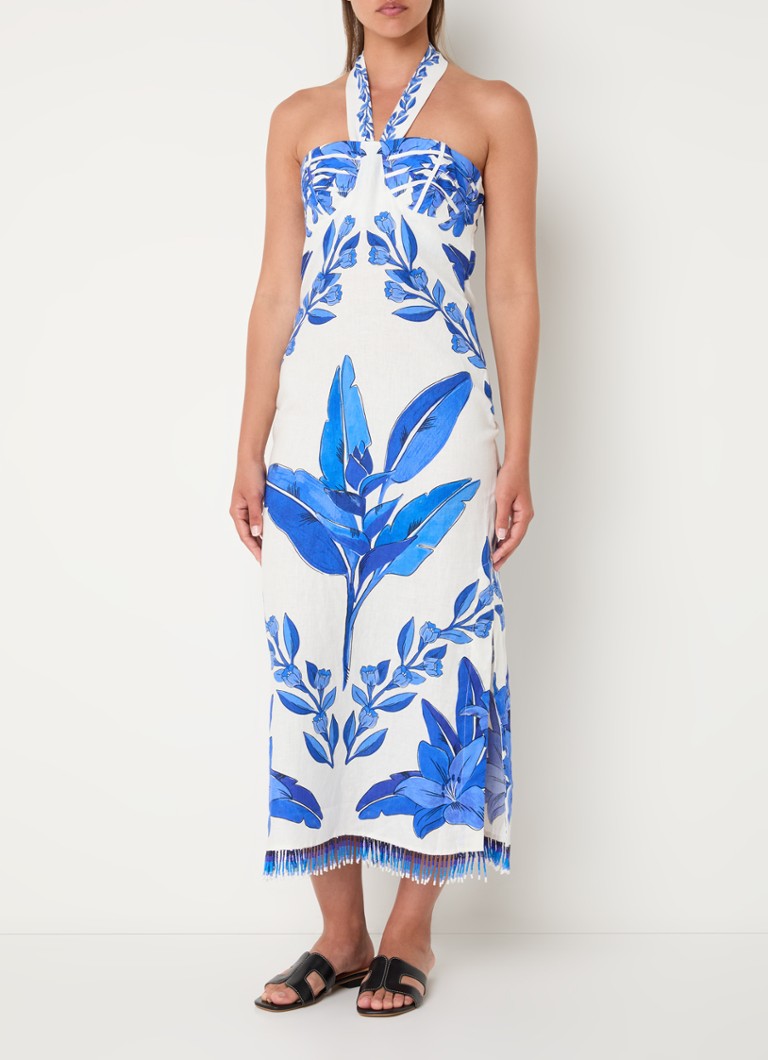 Vestido midi de lino con estampado floral de Farm Rio y espalda descubierta