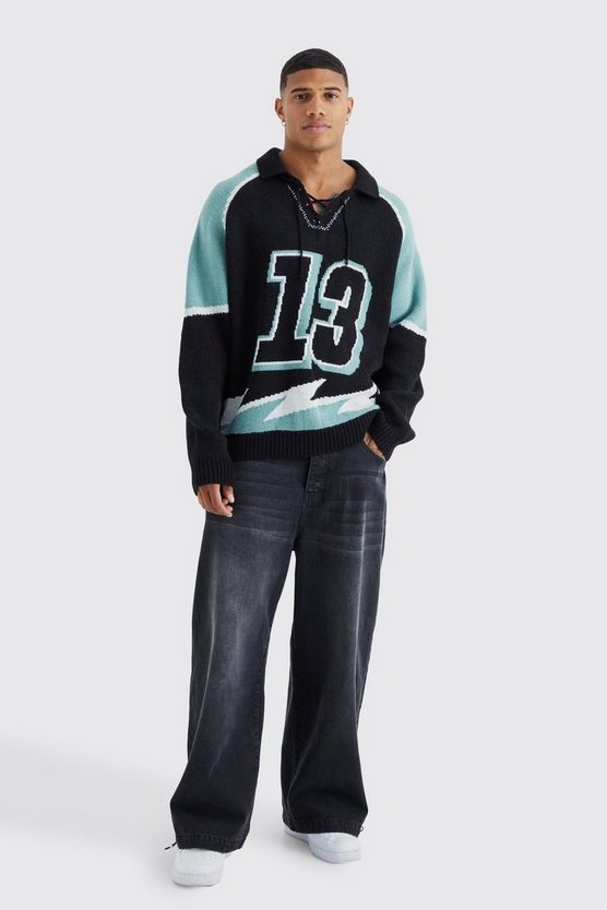 Geschnürter Oversize Hockey-Pullover