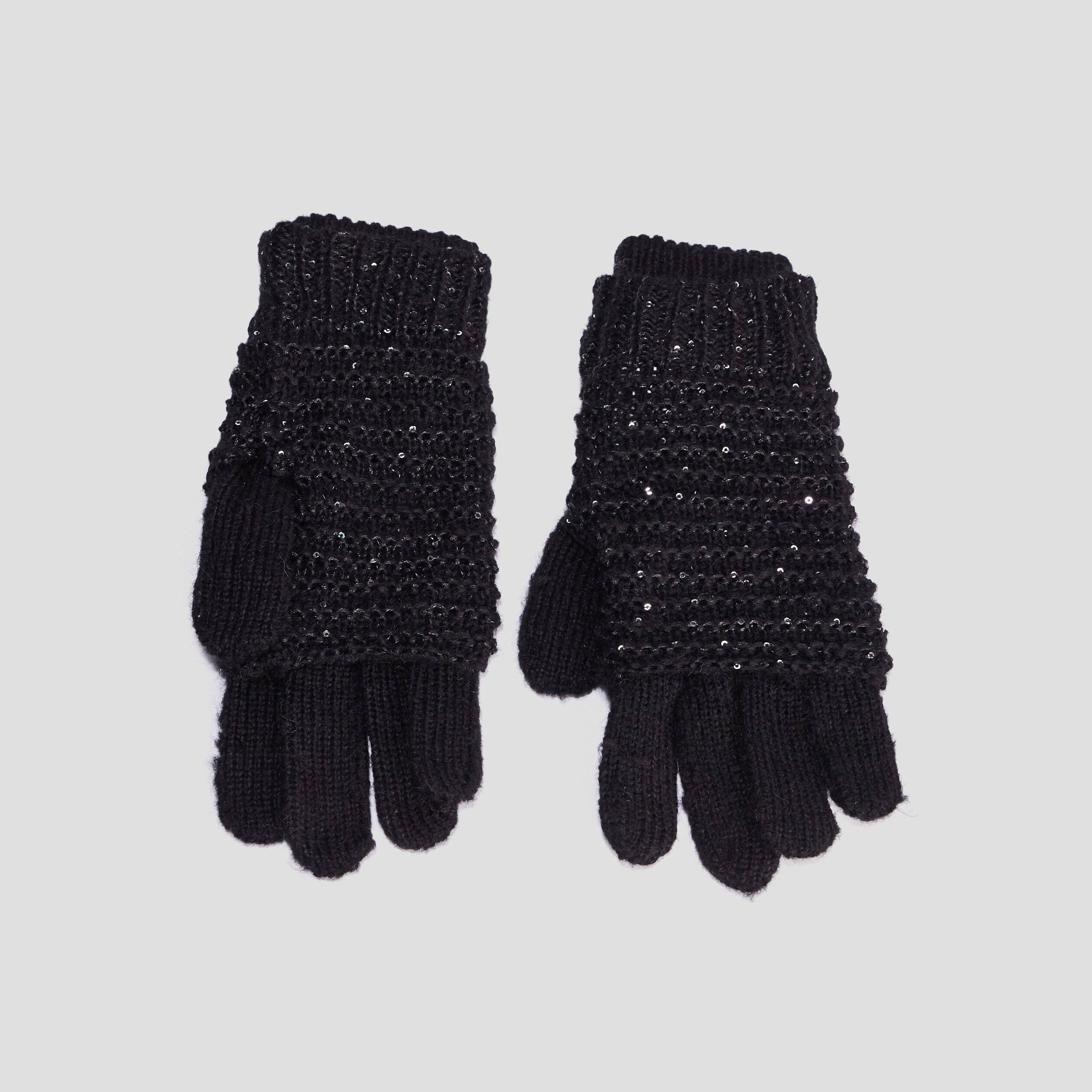 Gants tricotés avec sequins noir femme | La Halle