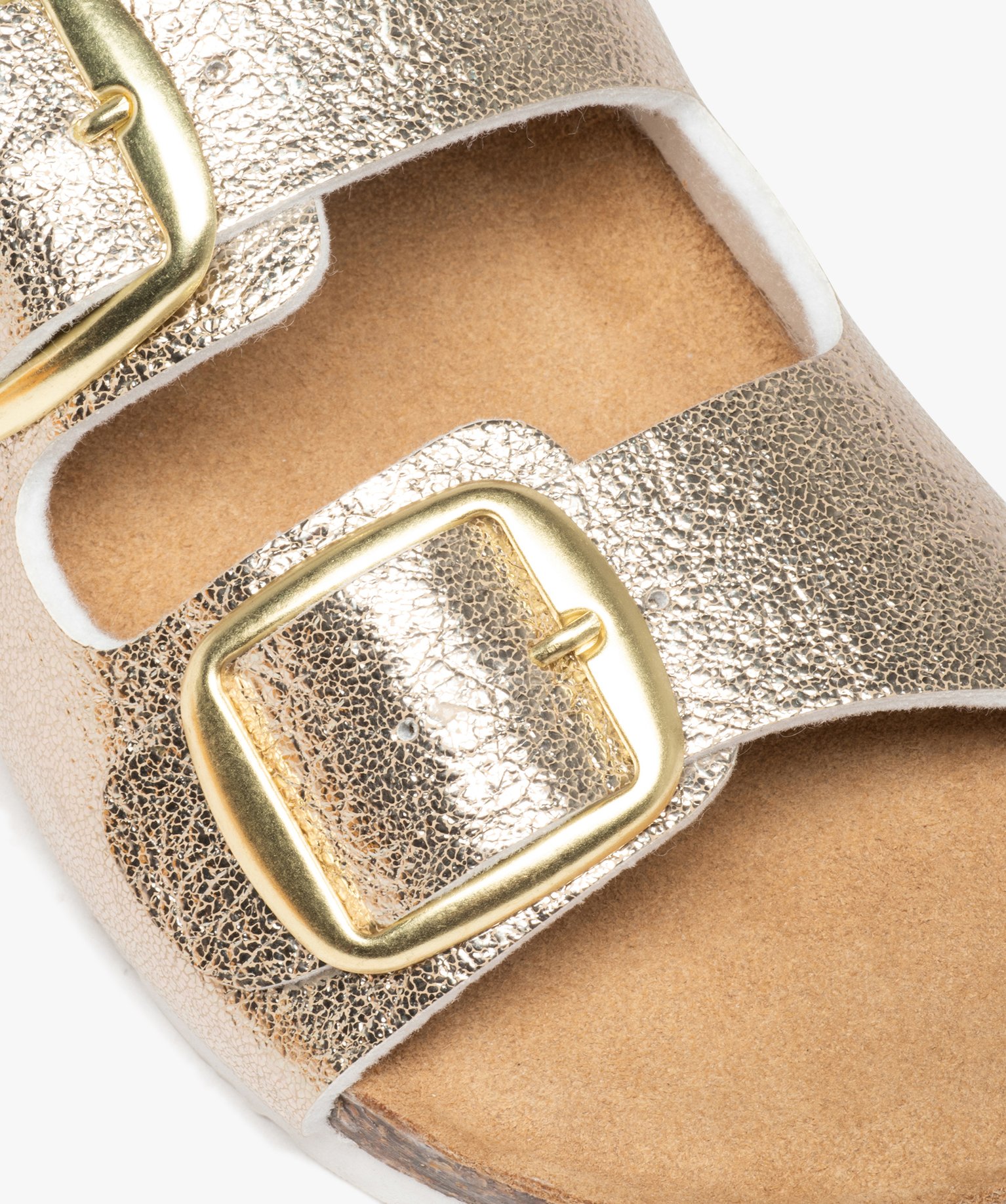 Mules femme à double bride à boucles unies or | GEMO