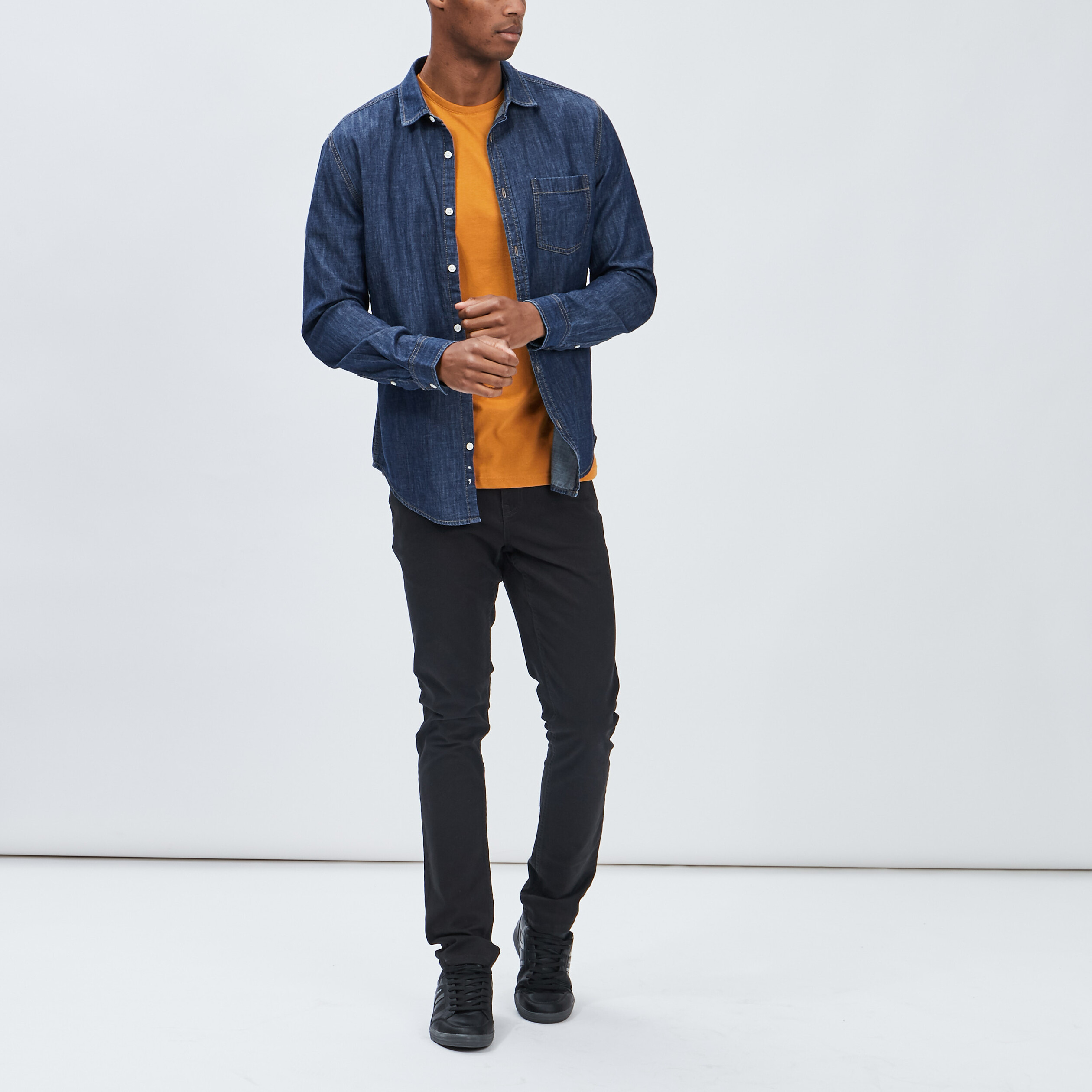Chemise droite manches longues denim stone homme | La Halle