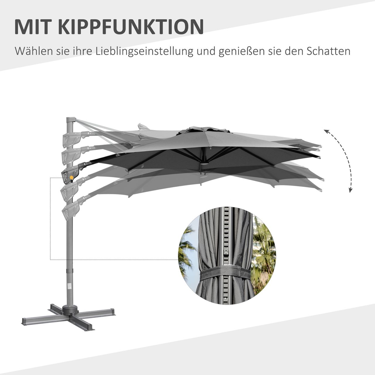 Outsunny Sonnenschirm Ø298 cm Kurbelschirm Ampelschirm Winkel verstellbar Grau