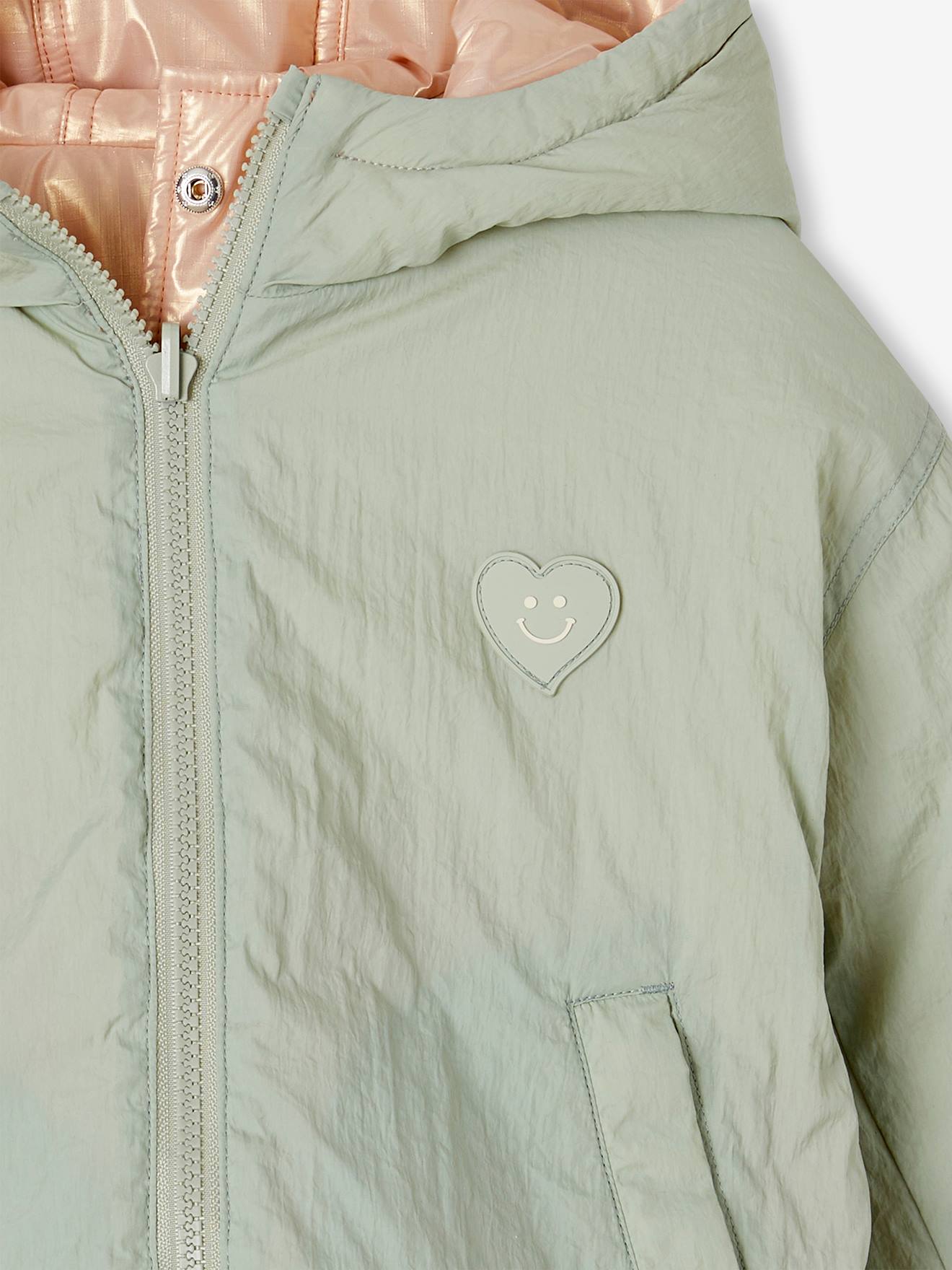 Vertbaudet Mädchen Wende-Jacke mit Recycling-Polyester - salbeigrün