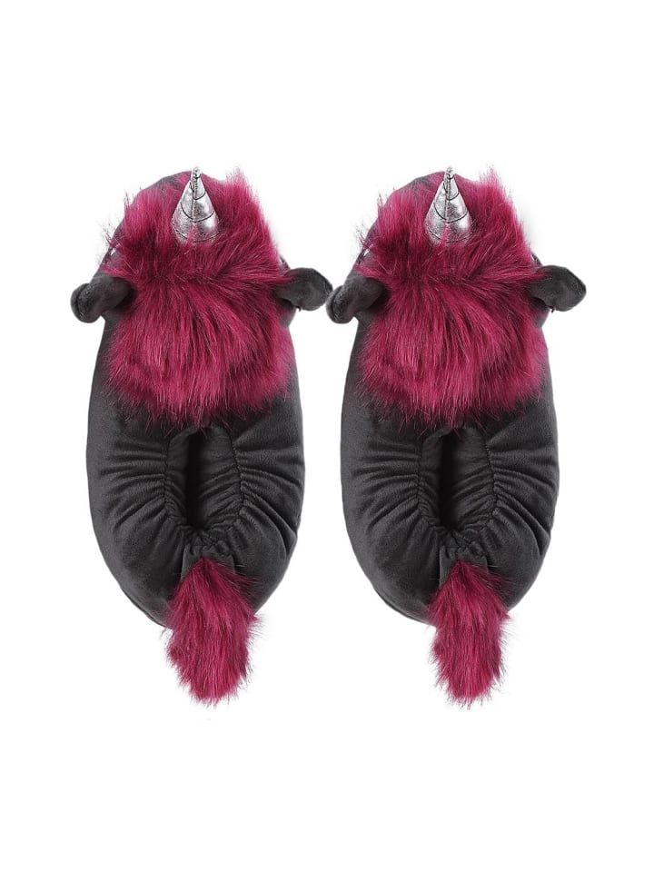 Corimori Plüsch Hausschuhe in Anthrazit/lila günstig kaufen 25/34