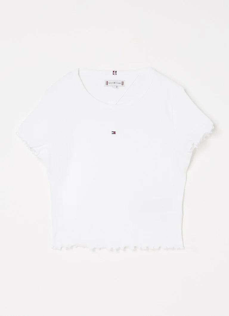 Top scurt cu nervuri Tommy Hilfiger și logo brodat