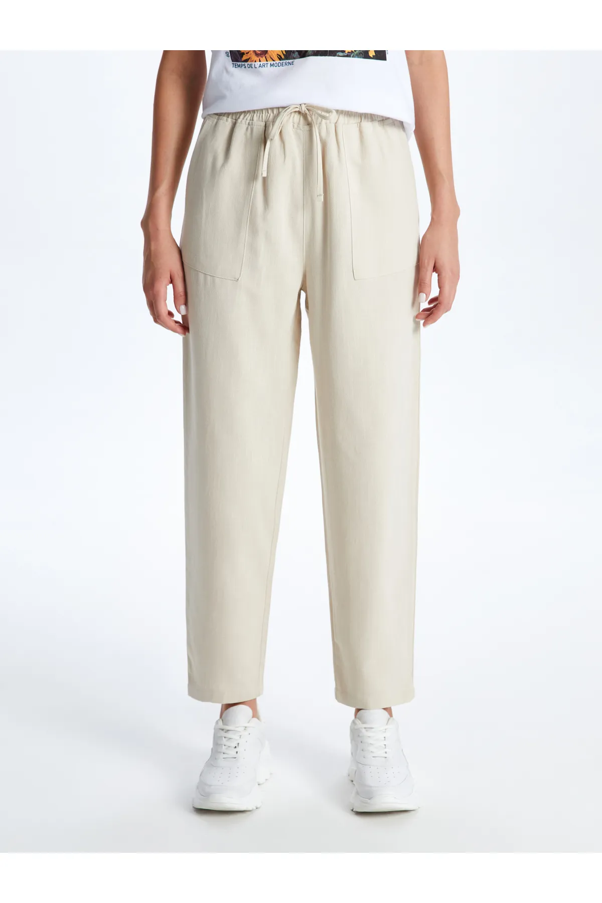 LC Waikiki  Einfarbige Damenhose aus Leinenmischung mit elastischem Bund