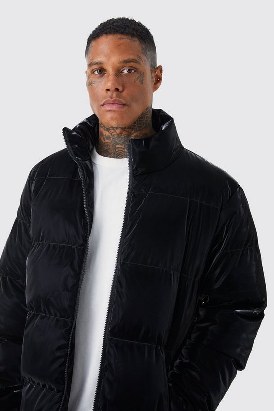 Sanft glänzende Oversize Nylon-Steppjacke