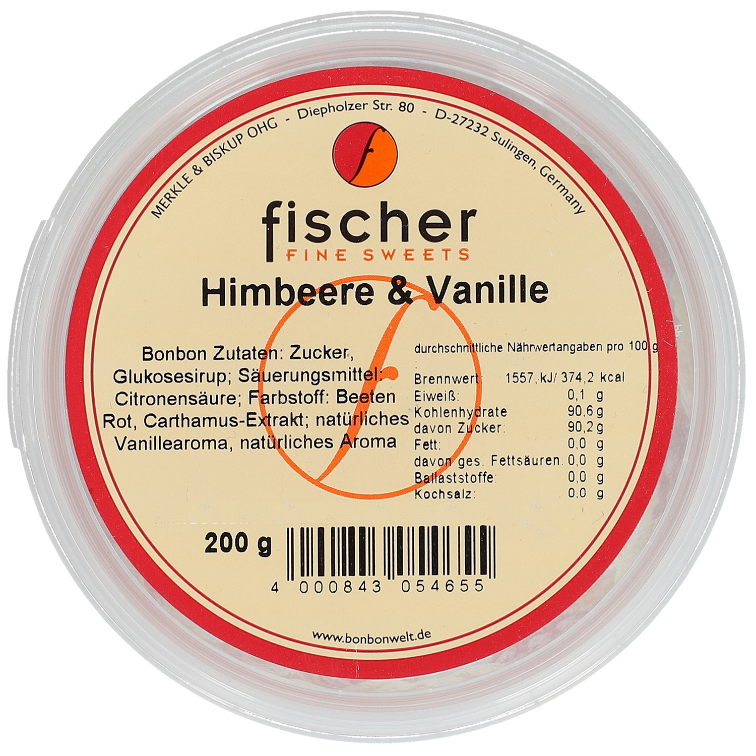 fischer Fine Sweets Himbeere & Vanille 200g