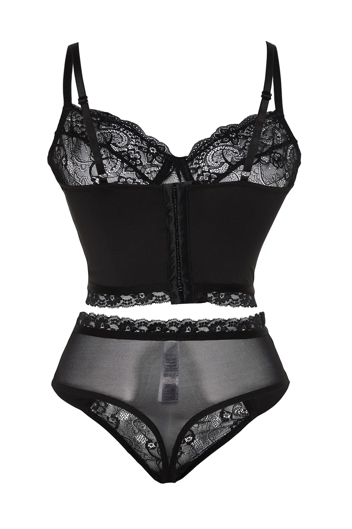 Trendyol Curve  Detaillierte Bustier-Höschen-Unterwäsche-Sets mit schwarzer Spitze TBBSS23DG00000