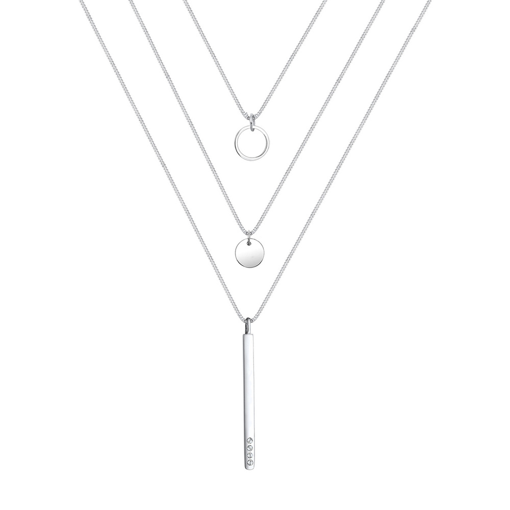 Elli Elli Collier Femmes Bâton Cercle Géo Couches avec Cristaux en Argent Sterling 925 collier