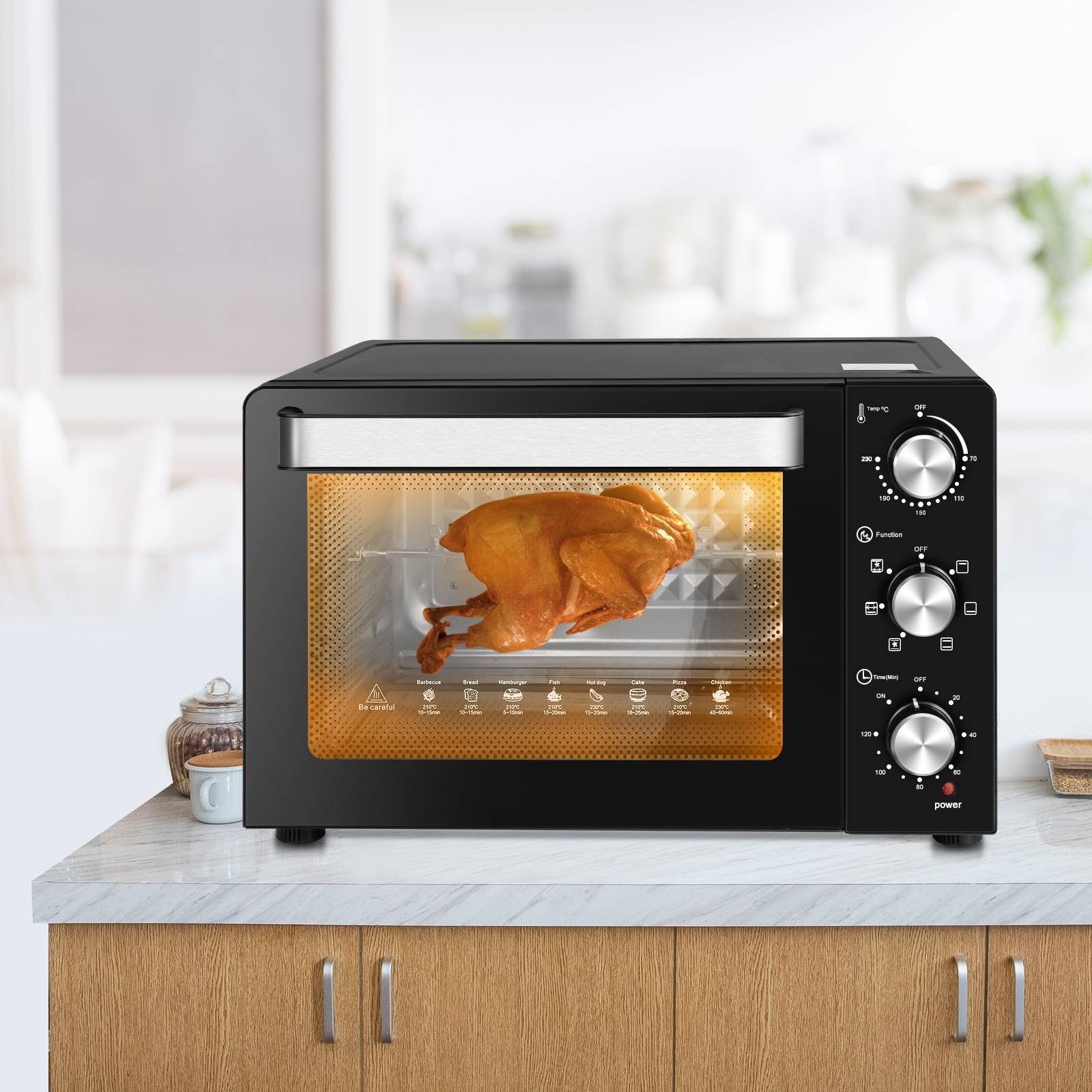 EUGAD Minibackofen, 30 L mit 3 Ebenen 6 Modi Umluft zweilagige Tür, 1500 W