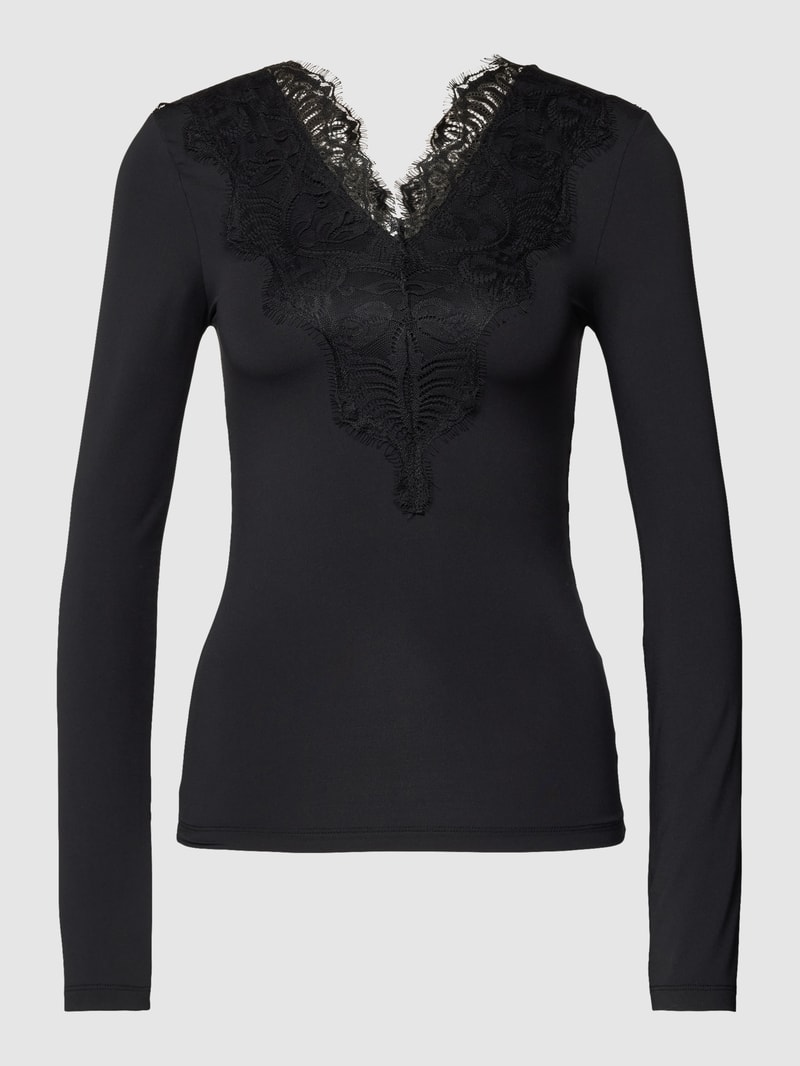 Longsleeve mit Spitzenbesatz Modell 'ILU' in black