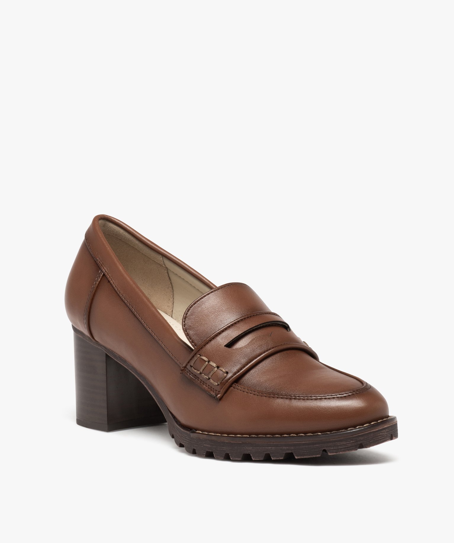 Mocassins femme unis à talon carré marron | GEMO