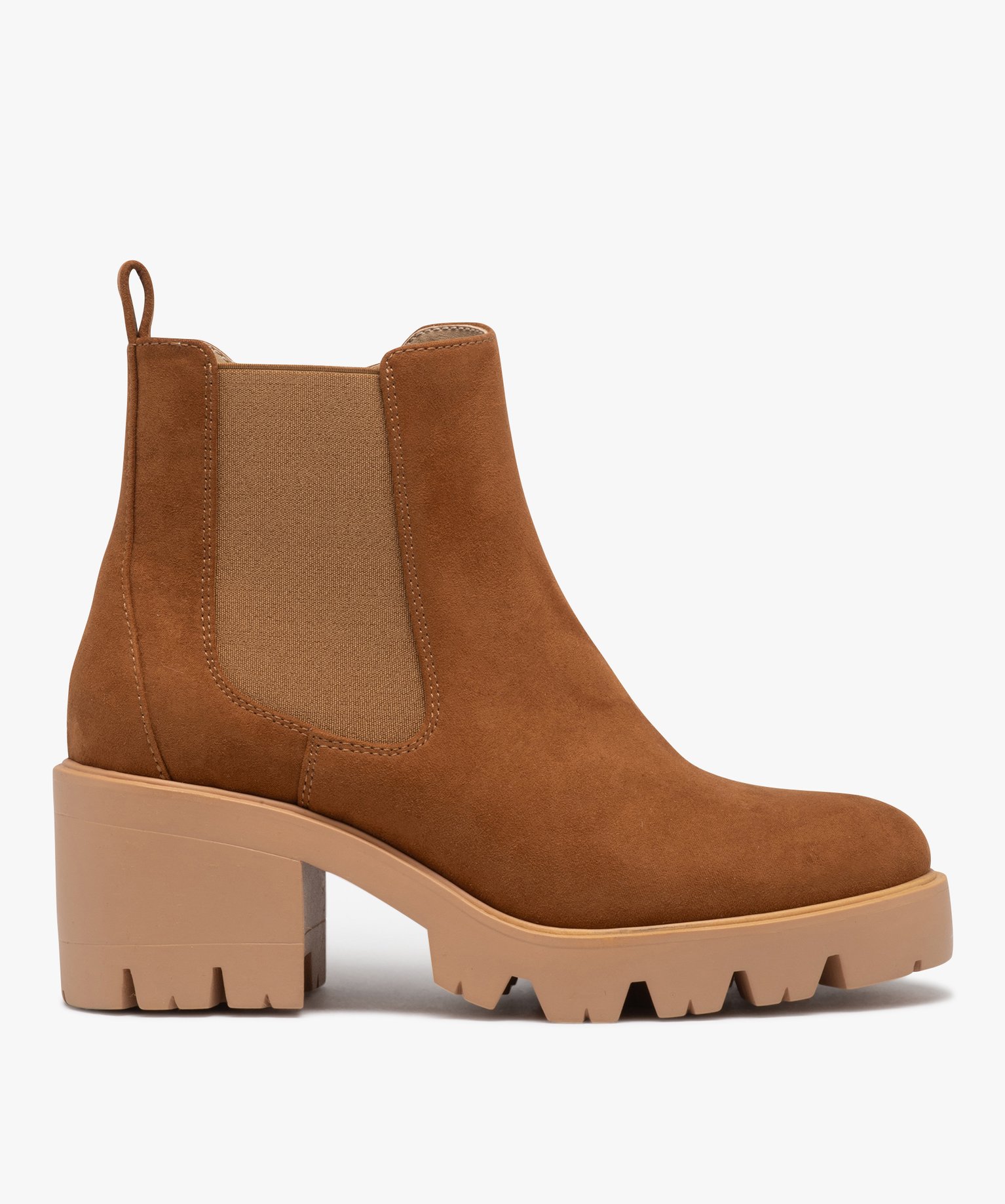 Boots femme à talon large en suédine unie avec semelle cra... camel | GEMO