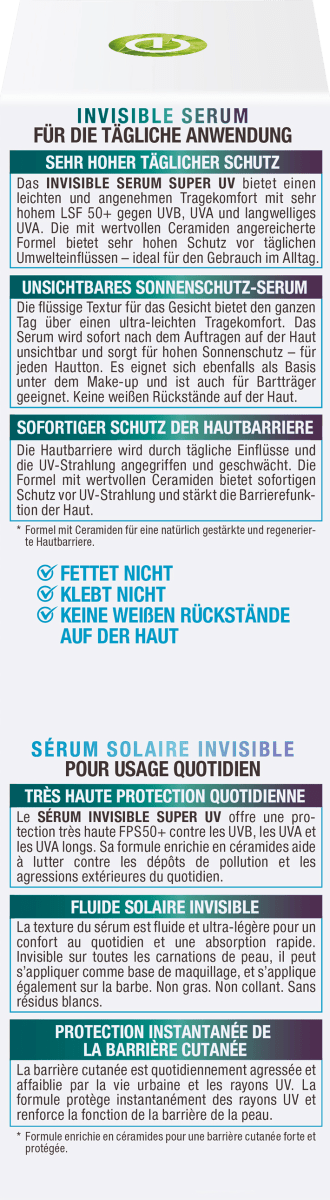 Sonnenfluid Gesicht super UV invisible Serum, LSF 50+, 30 ml
