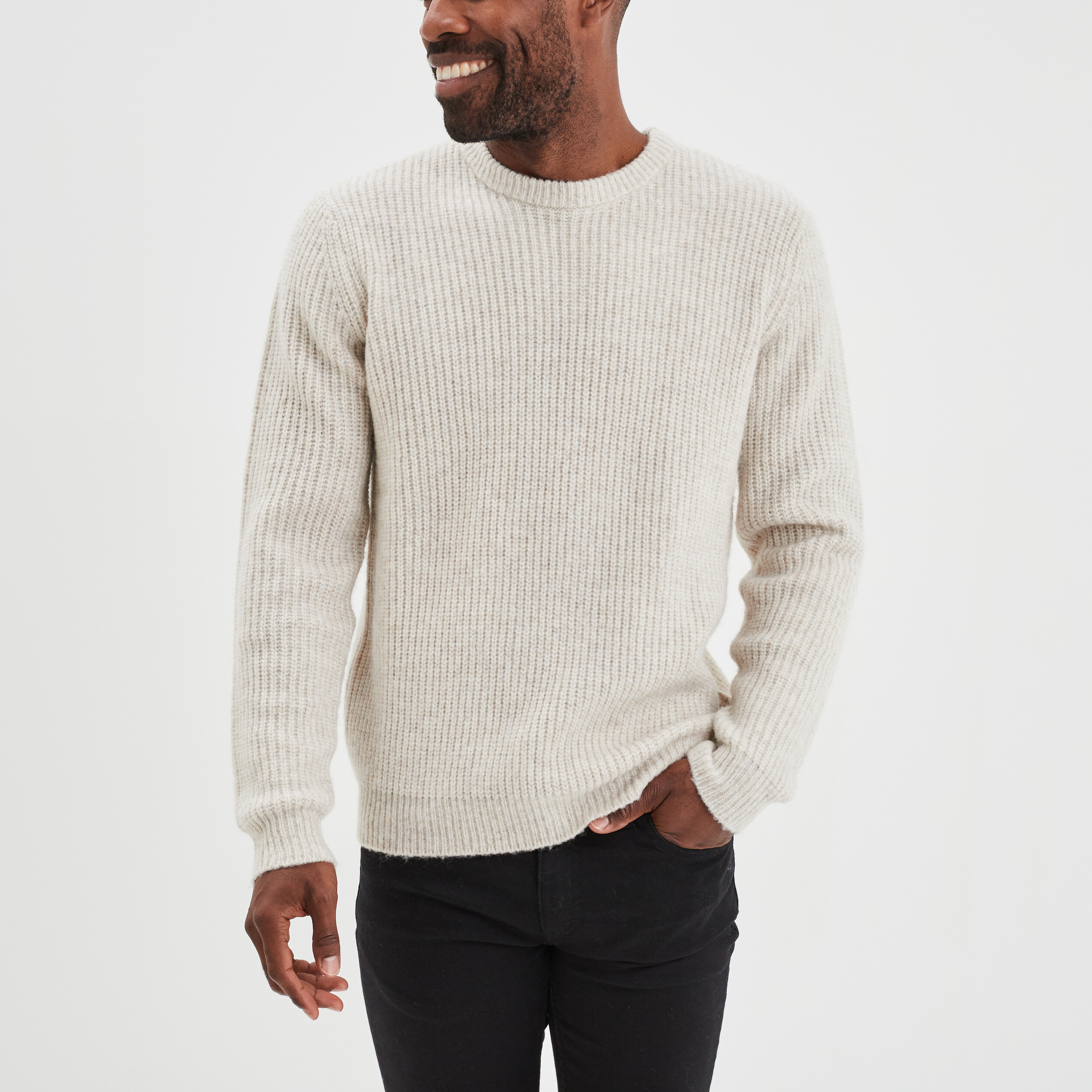 Pull col rond manches longues beige homme | La Halle