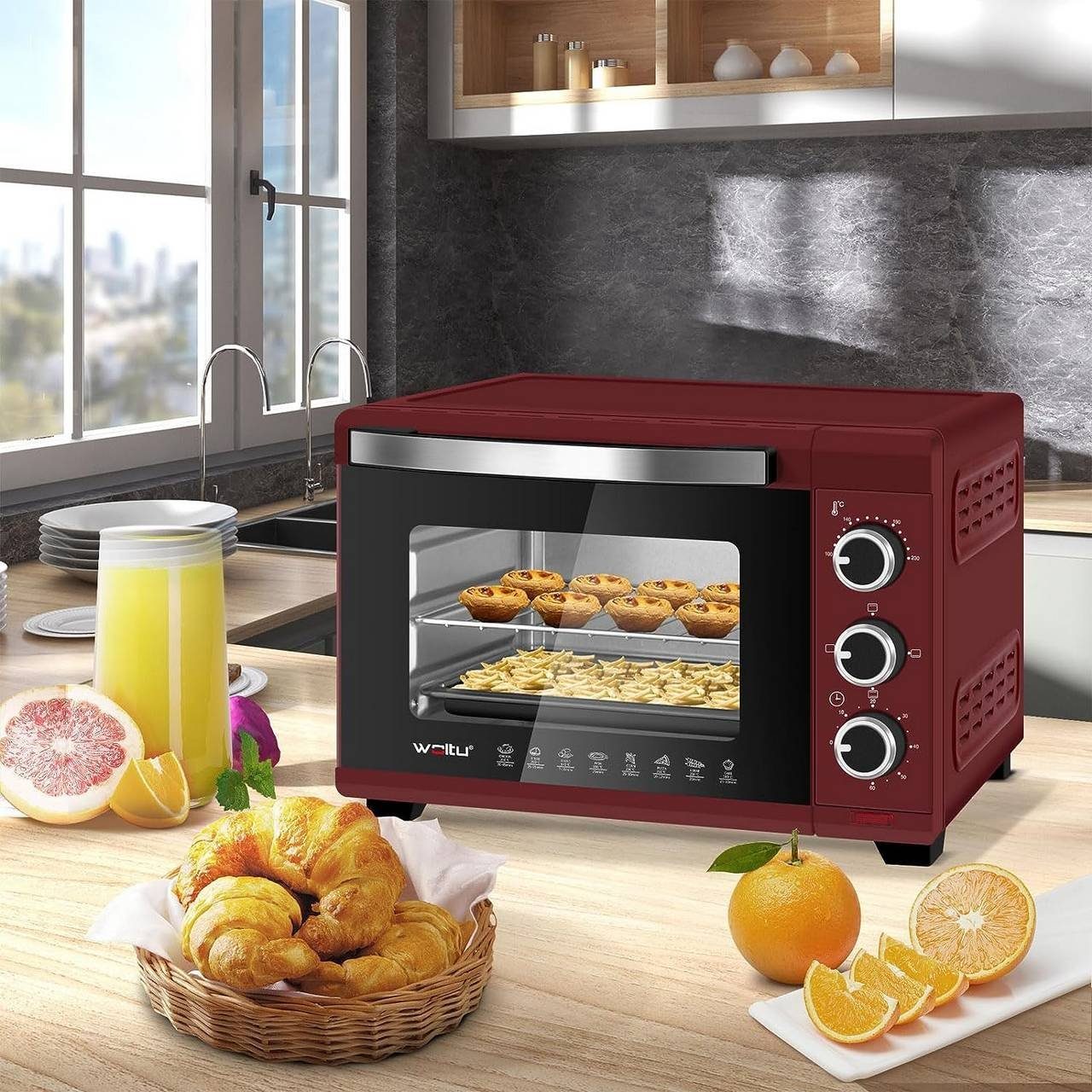 Woltu Minibackofen, Mini Backofen 21L,1280W,Timer 60 Min