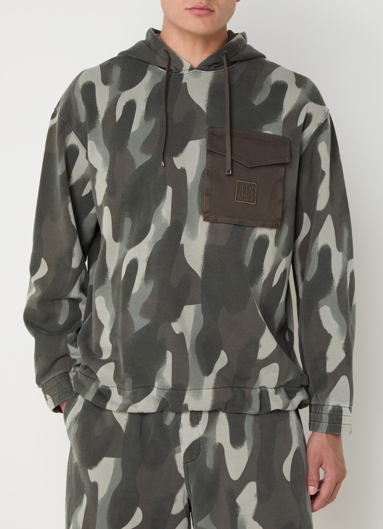 Armani Exchange Hoodie with camouflage print and chest pocket