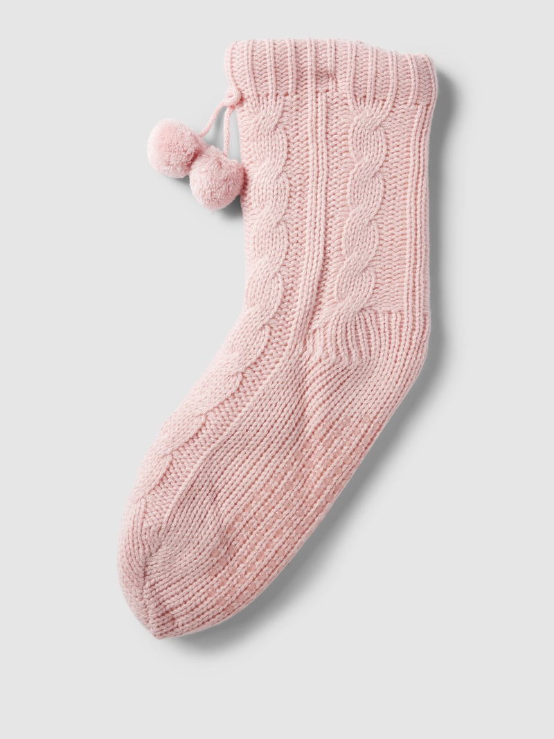 Stricksocken mit Bommeln in hellrosa