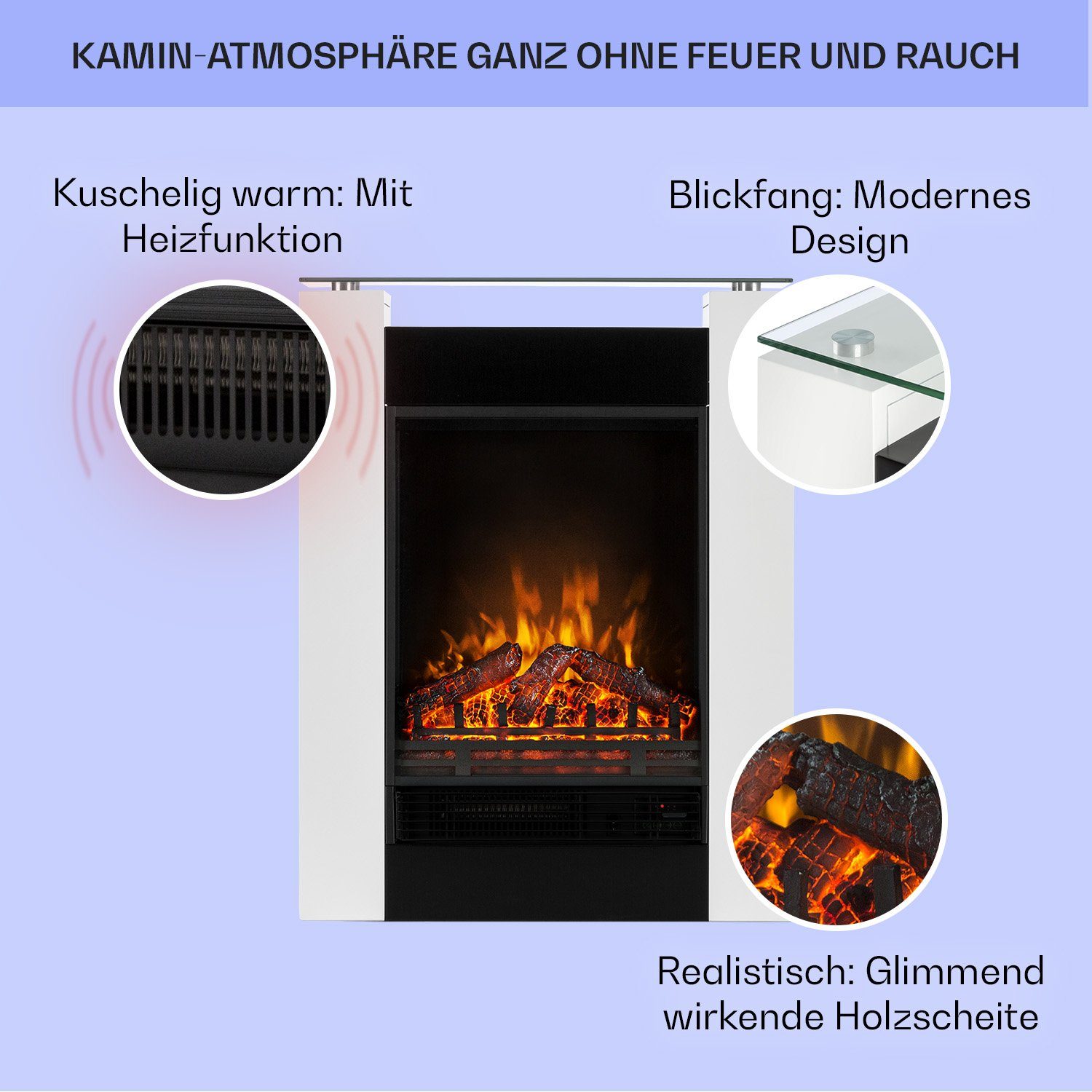 Klarstein Elektrokamin Studio 5, elektrischer Kamin mit Heizfunktion Heizlüfter elektrischer Kaminofen