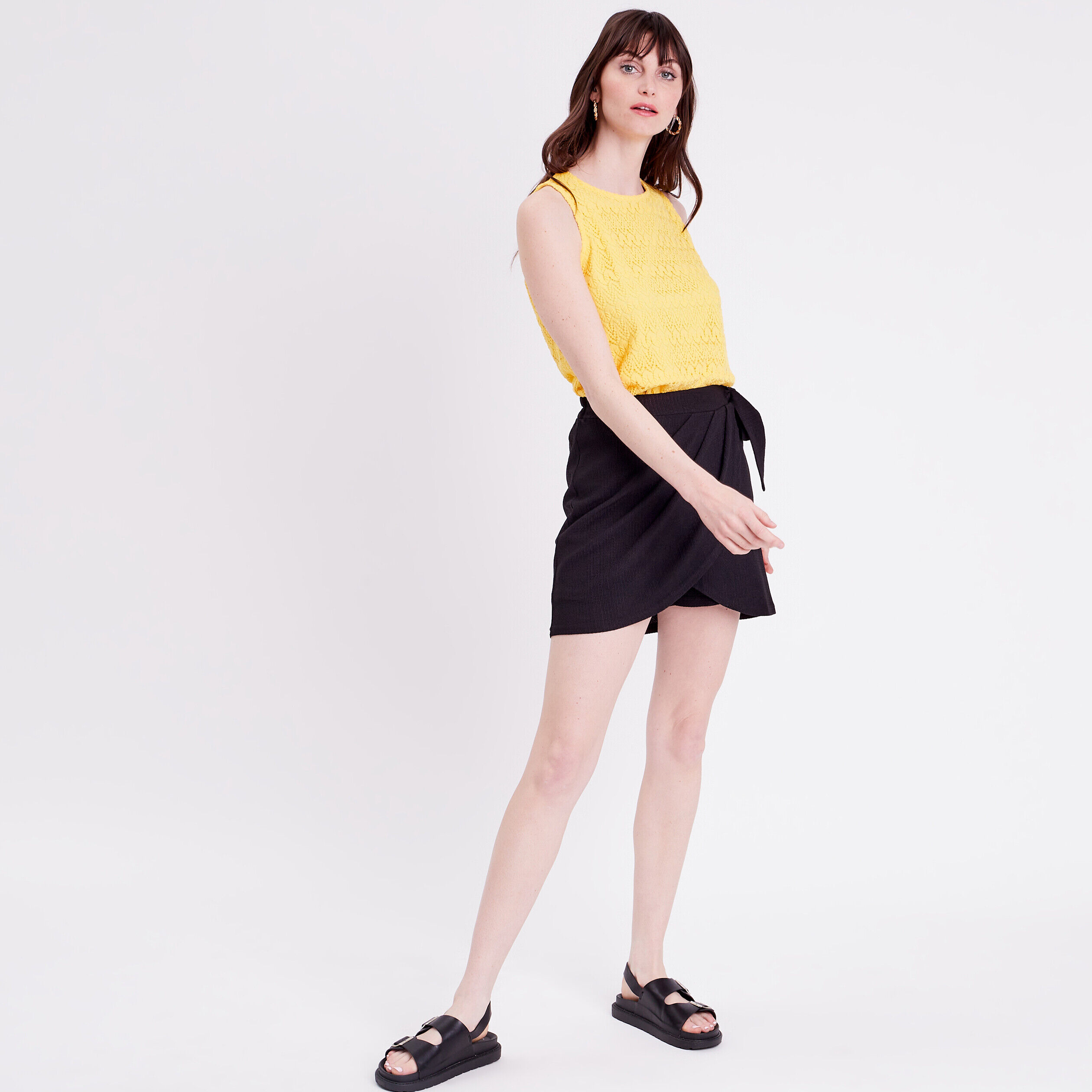Débardeur aspect crochet jaune pastel femme | Cache Cache