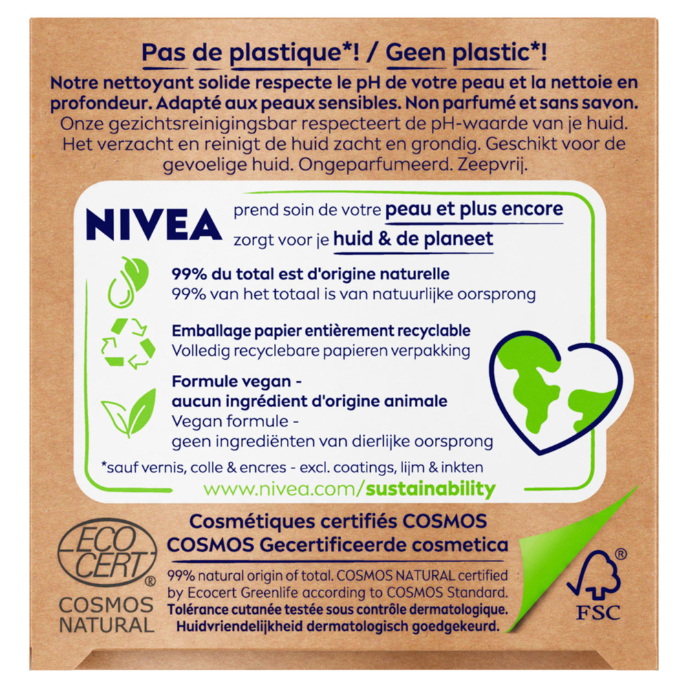 nivea NATURALLY CLEAN - Apaisant Huile de pépins de raisin Nettoyant Visage Solide