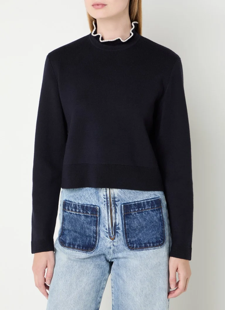 Sandro Fine-knit sweater in wool blend with ruffle collar