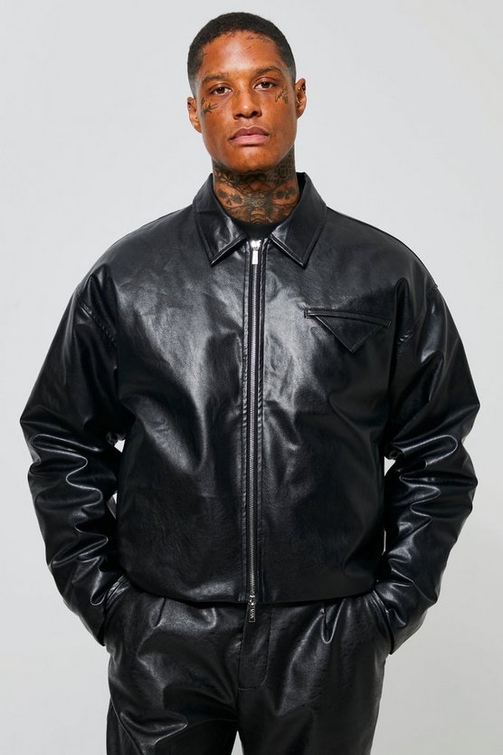 Kastige PU Harrington-Jacke