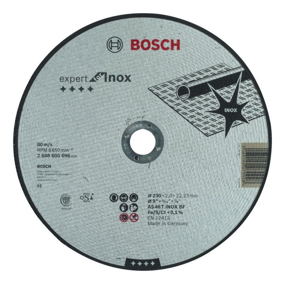 Disque à tronçonner droit Bosch Blue Accessories 2608600096 Expert pour acier inoxydable AS 46 T, 230 mm, 2 mm