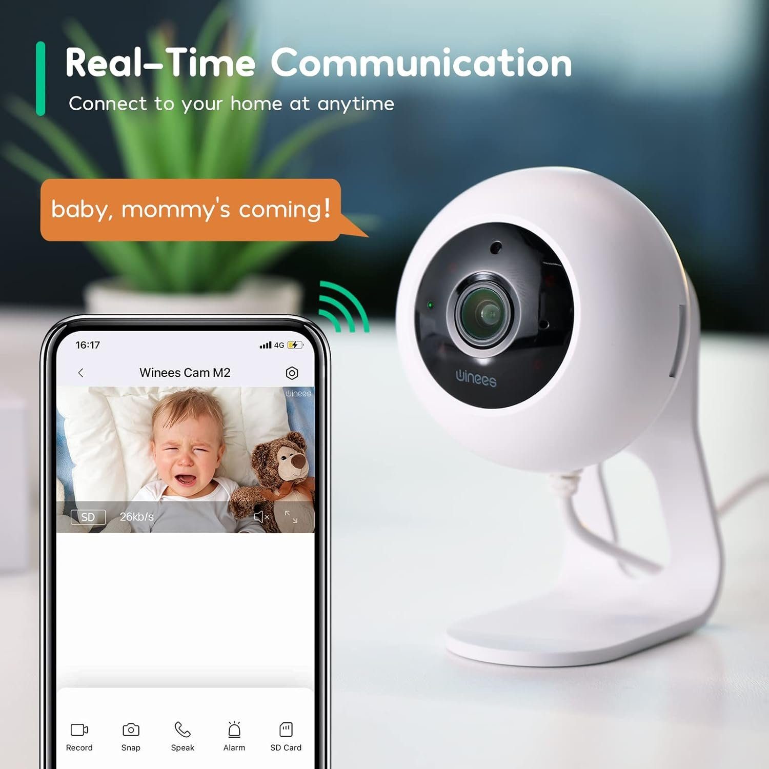 Diyarts Video-Babyphone, 2K HD Auflösung, Babymonitor, 1-tlg., App 24x7 Überwachung, Bewegungserkennung, Zwei-Wege-Audio, Flexible Installation, sicher, einfach – mit Alexa