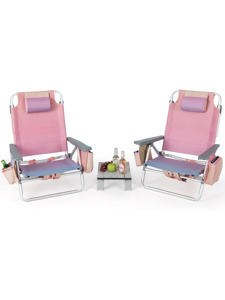 COSTWAY Strandstühle & Tisch Set in Rosa günstig kaufen onesize