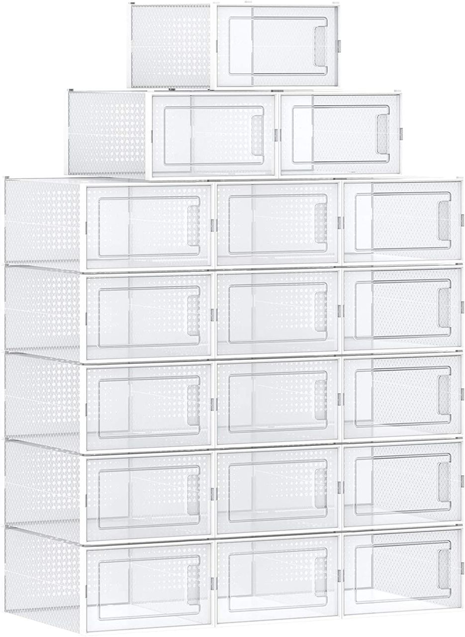 Songmics Plastikschuhkarton, 35x25x18.5cm, Weiß