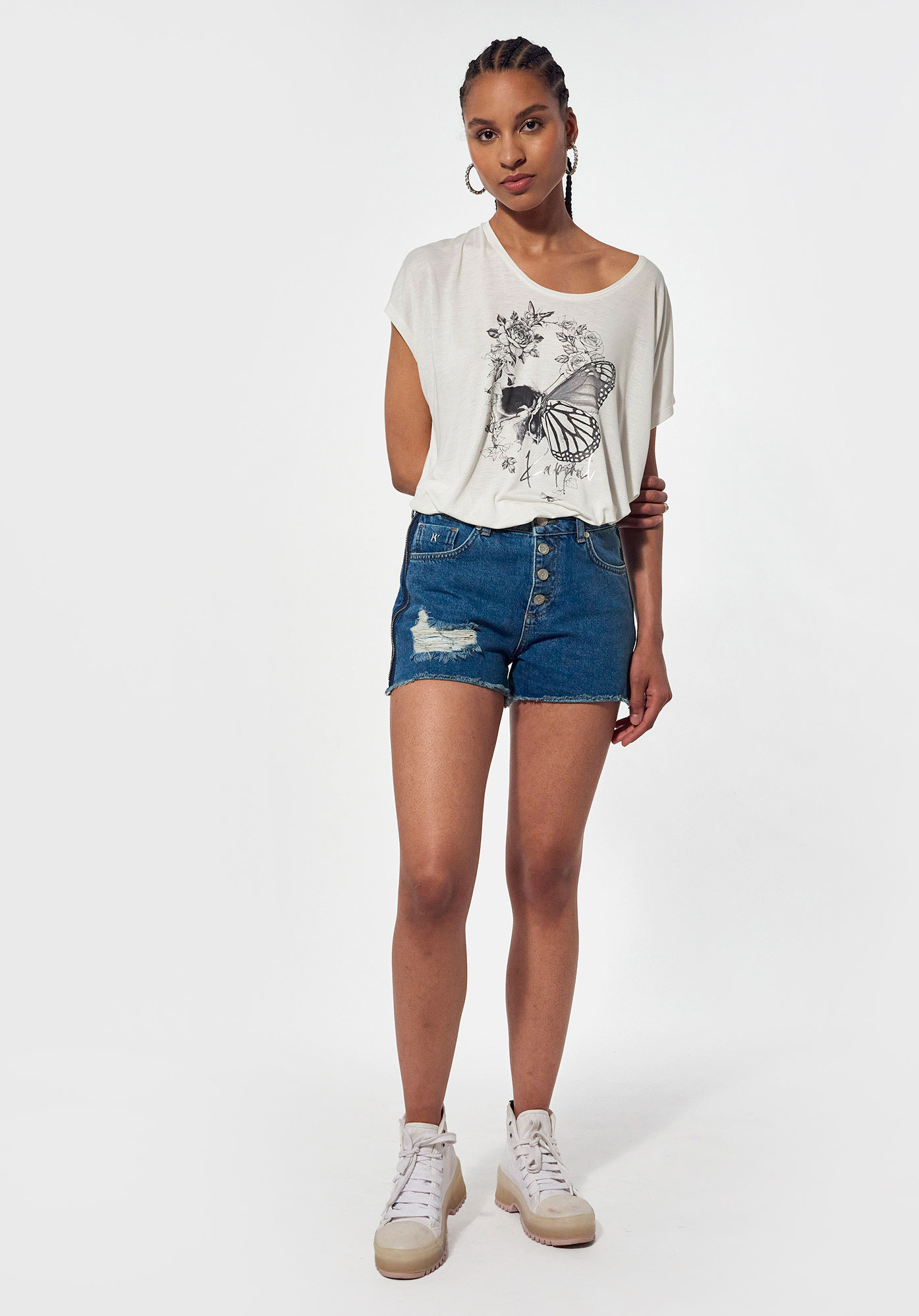 LUP    Short en jean Femme effrangé en 100% coton