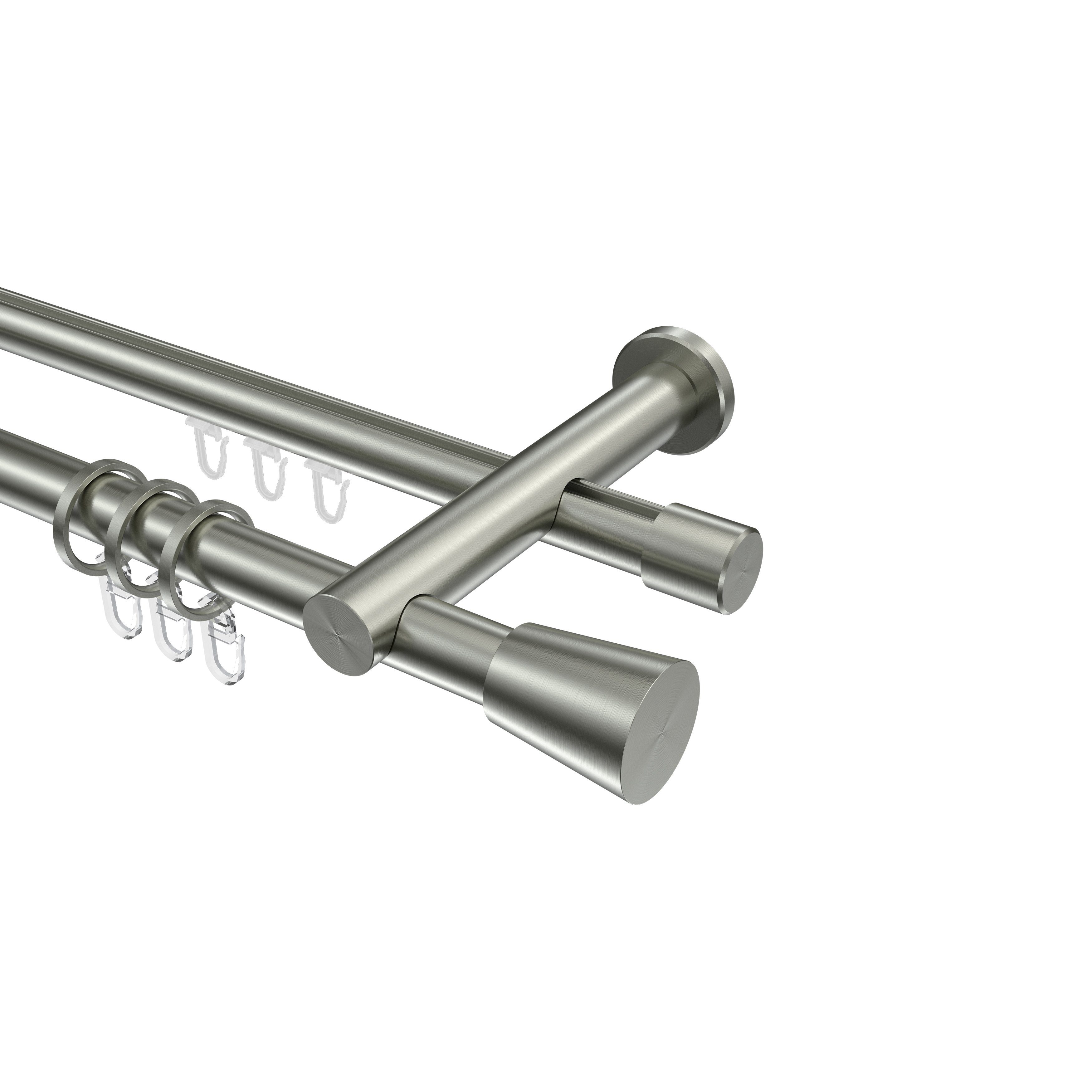 Gardinenstange Platon Sitra, INTERDECO, Ø 20 mm, 2-läufig, Wandmontage, Edelstahl-Optik