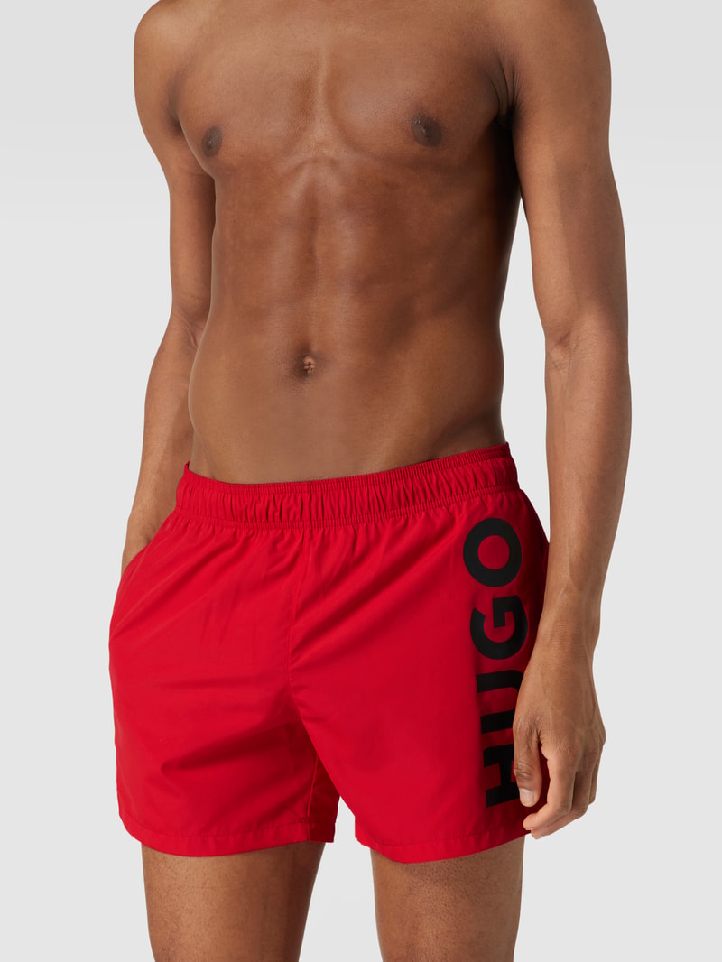 Badehose mit Label-Schriftzug Modell 'ABAS' in rot