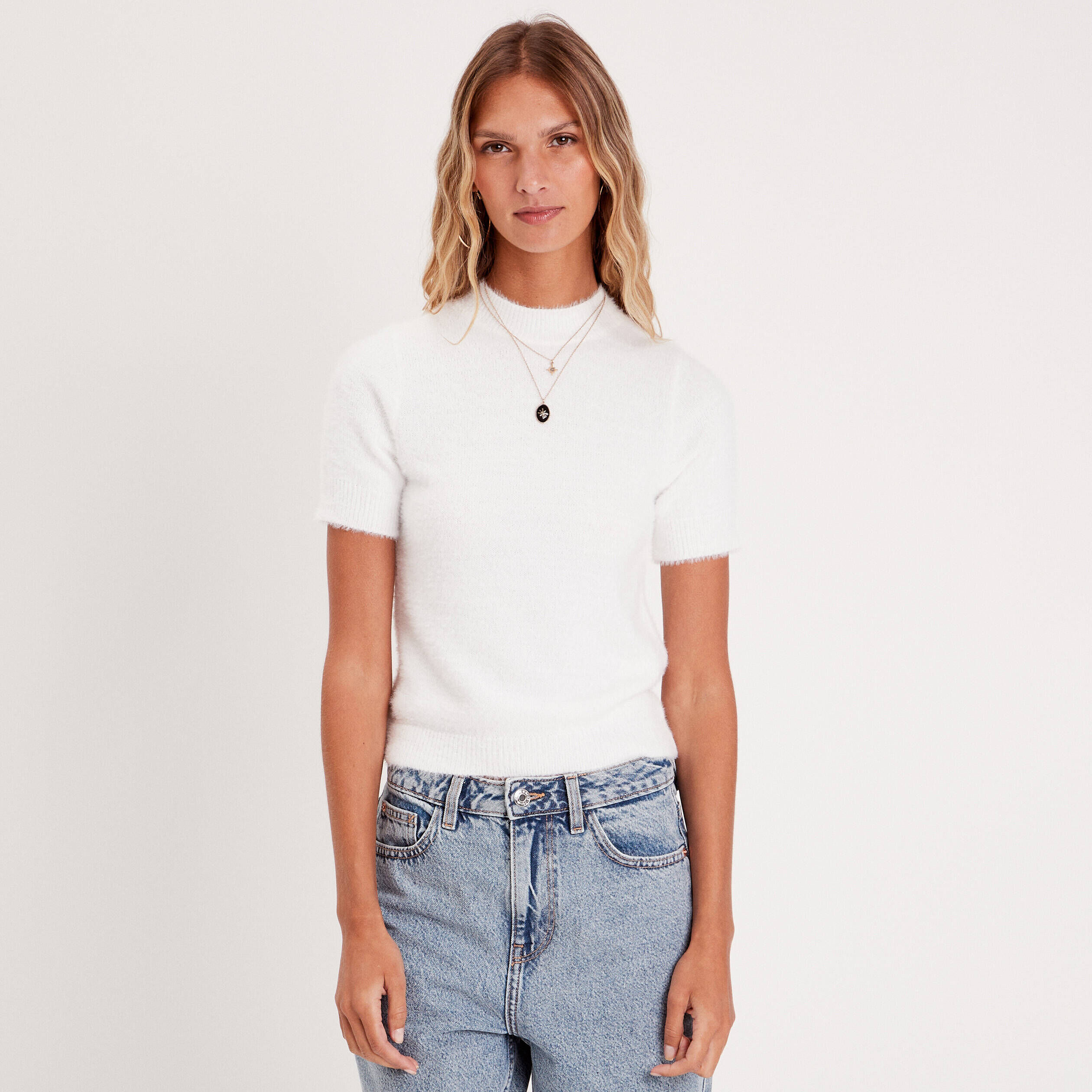 Pull manches courtes ecru femme | Cache Cache