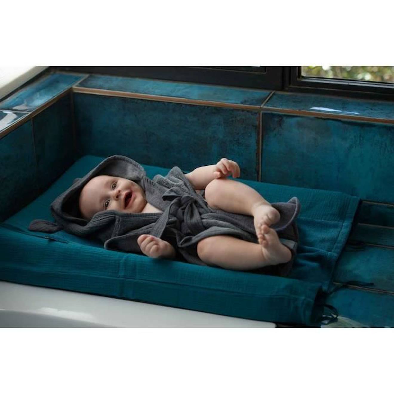 Housse pour matelas à langer en gaze de coton Vert Paon TU vert
