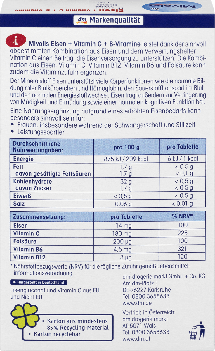 Eisen + Vitamin C + B-Vitamine, Tabletten, 40 St., 25 g