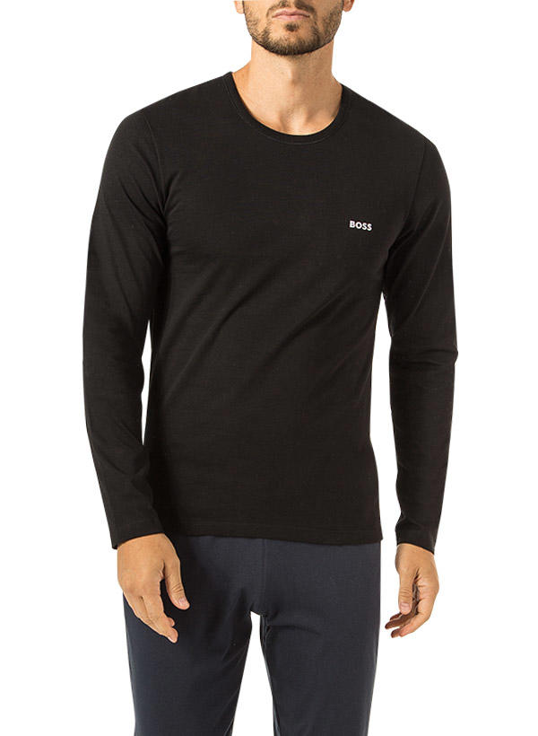BOSS Black, Longsleeves, Baumwolle, schwarz-navy-weiß