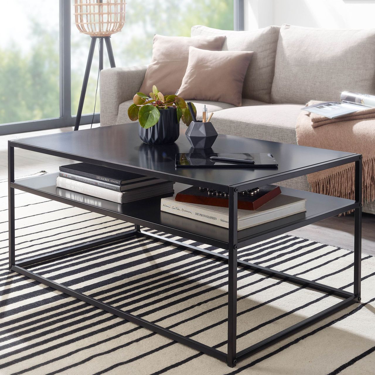 Skyport WOHNLING Couchtisch 100x60x45 cm Metall Wohnzimmertisch Sofatisch Tisch Stauraum