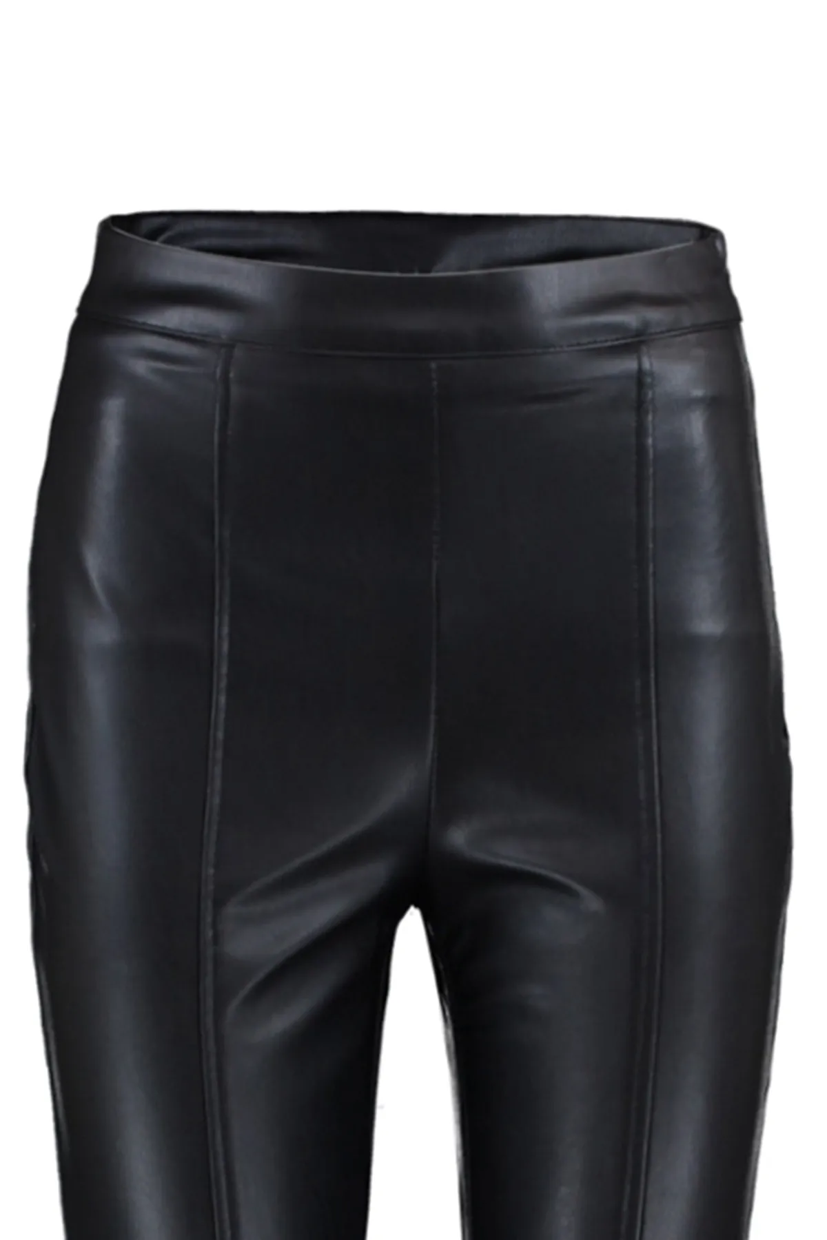 Trendyol Collection  Schwarze Hose aus gewebtem Kunstleder mit ausgestelltem Bein und Schlitzdetail TWOAW23PL00056