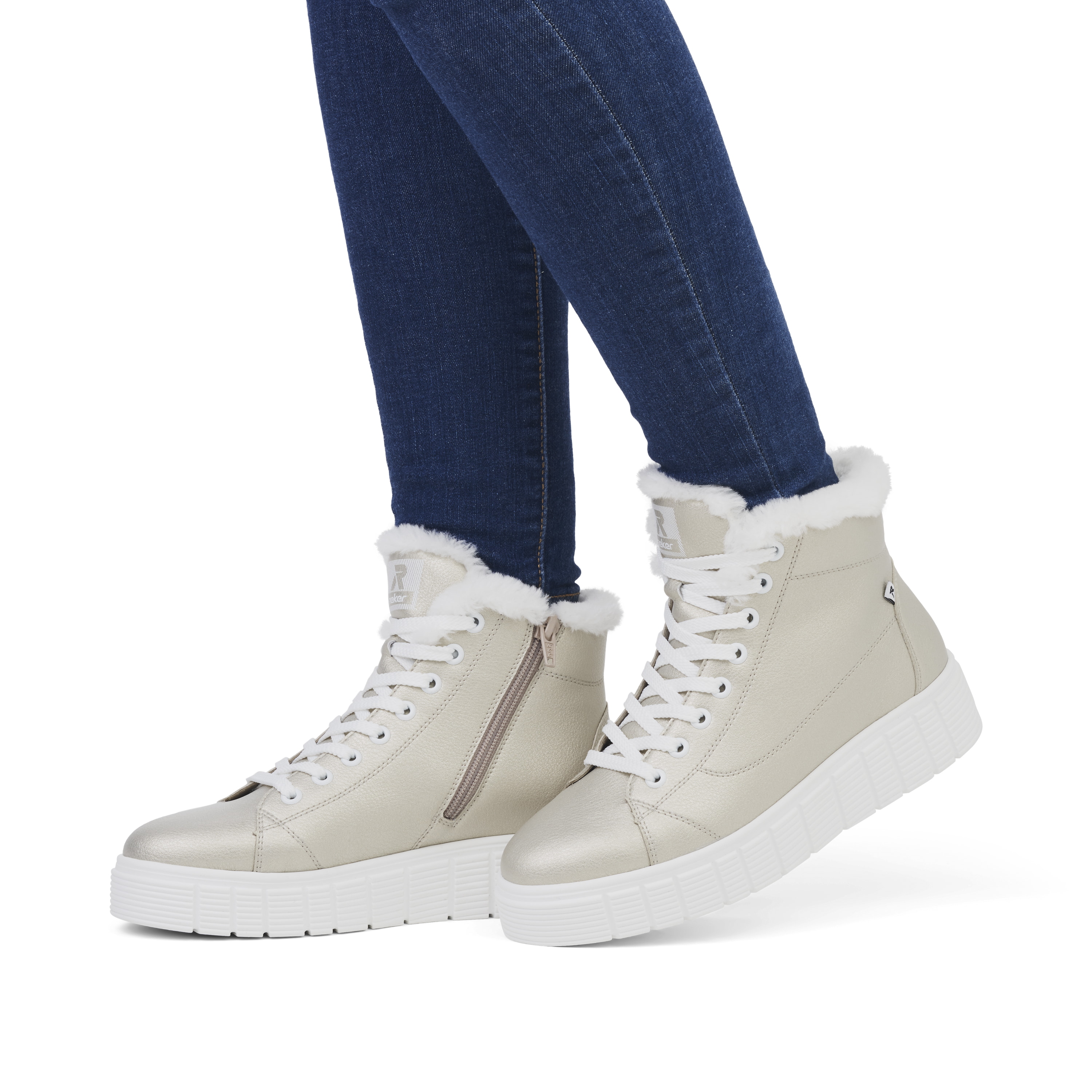 Rieker Damen Sneaker High glittery-gold frost-white