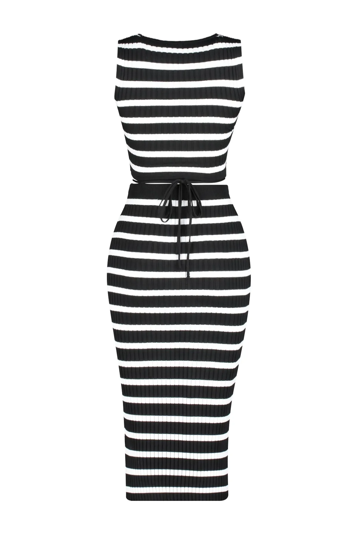 Trendyol Collection  Schwarzes gestreiftes Strickoberteil und -unterteil-Set TWOSS23AU00025